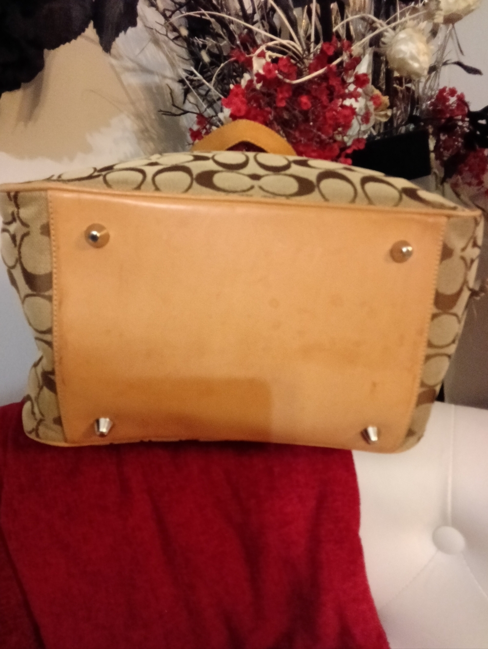 #V5 Coach Hampton VINTAGE Tan/Khaki Sign. Canvas Belted Tote Creed- E04M-6352 - Picture 6 of 16